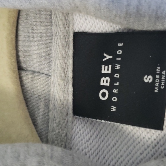 Obey worldwide women's fizz hood ash Heather grey hoodie sweater size small neon - Picture 7 of 9